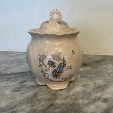 Vintage Ceramic Lidded Peacock Jar 