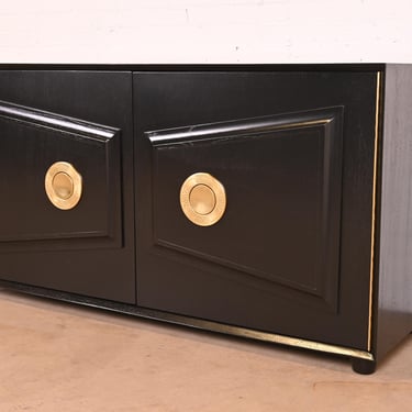 Karpen of California Black Lacquered Sideboard or Bar Cabinet, Newly Refinished