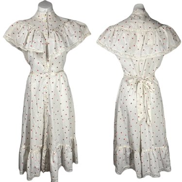 1970's Strawberry Print Prairie Dress Size M