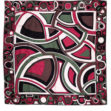 Emilio Pucci - Pink, Green, Brown, Black, & White Abstract Print Silk Scarf