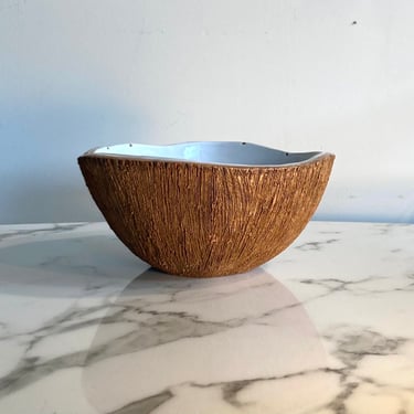 Ed Langbein Hand painted Italian bowl in the shape of a coconut half 