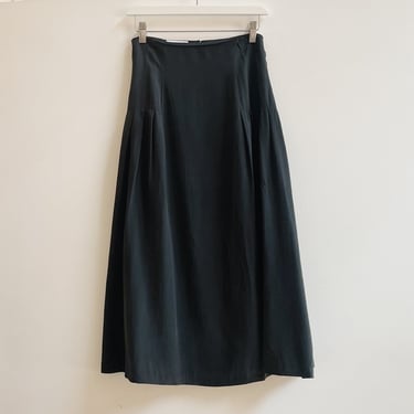 Black Brushed Silk Midi Skirt