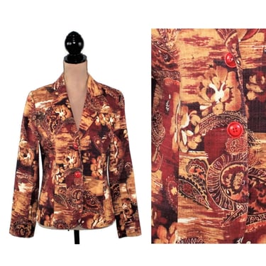 Y2K Floral Blazer Paisley Jacket, Lightweight Earth Tone Print Rust Brown Fall Colors, 2000s Clothes Women Vintage REQUIREMENTS Small Medium 