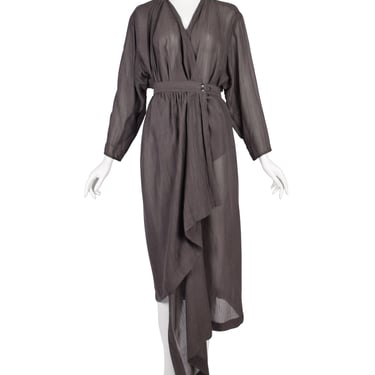 Azzedine Alaia Vintage SS 1984 Slate Grey Semi-Sheer Gauze Wrap Dress