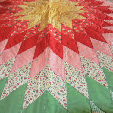 102 inch x 72” Not a stitch out of place~ only displayed vintage handmade Star Quilt, 