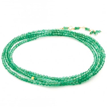 Green Onyx Wrap Bracelet-Necklace - 18k Gold + Green Onyx