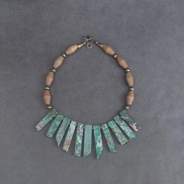 Green bib necklace, statement necklace, bold mosaic necklace, natural stone necklace, exotic necklace, tribal ethnic necklace, primitive 3 