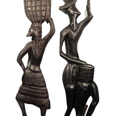 Vintage Mid Century Pair of Hand Carved Wooden Figures 