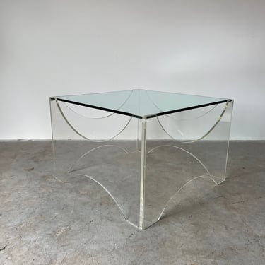 70's Mid-Century Sculptural Lucite and Glass Top Square Coffee Table 