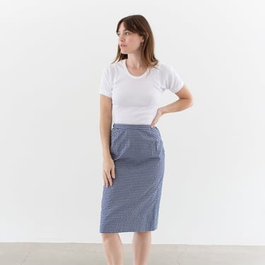 Vintage 24 Waist Navy White Cotton Plaid Checkered Pencil Skirt | 60s 70s Summer Gingham | XXS XS 