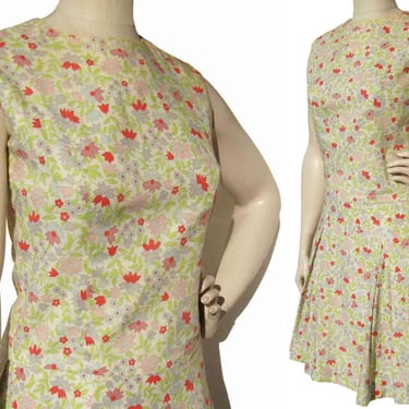 Vintage 60s Skirt & Blouse Floral Cotton Set S - Boe Jests 