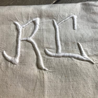 French Heirloom Linen Sheet, Dowry Sheet, Trousseau, Embroidered Monogram, French Farmhouse, 82 x 108, Full, Twin XL, Twin 