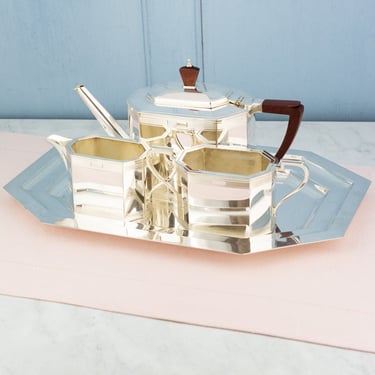 Vintage Art Deco Silverplate 3- Piece Tea Service