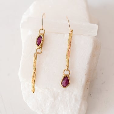 Brass and Ruby Illumination Earrings