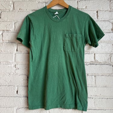 Sm Med, Vintage 1970s Green Pocket T-Shirt, Velva Sheen 