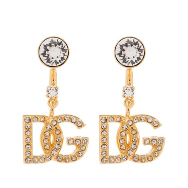 Dolce & Gabbana Women Dg Logo Pendant Earrings With Rhinestones