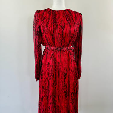 1970s Pauline Trigere Red Abstract Print Dress 