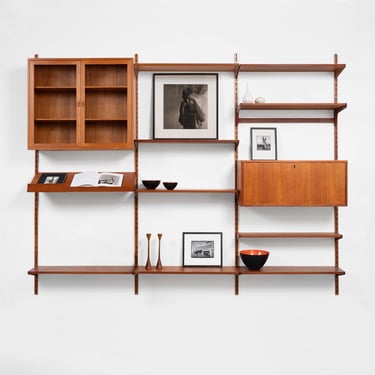 Vintage Kai Kristansen Teak Wall System with Glass Cabinet 