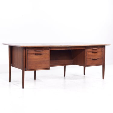 Alma Castilian Mid Century Walnut and Leather Executive Desk - mcm 