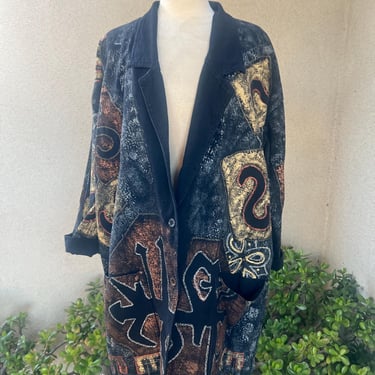 Vintage boho long jacket art to wear Sz S/M by Color me Cotton 