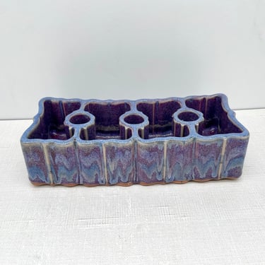 Bay Pottery Ceramic 3 Candle Holder Purple Drip Glaze | MCM Mid century Danish Modern | Virginia Studio Pottery 