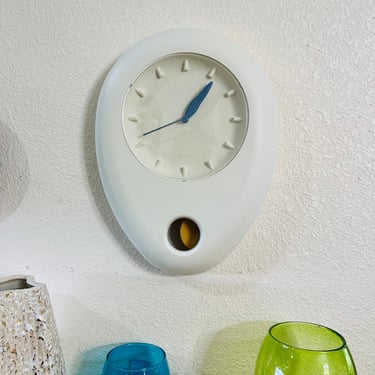 Vintage Wall Clock Max Bill Looking Egg Shaped White 