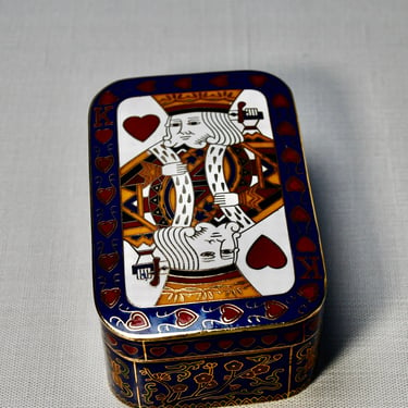 Authentic Chinese Cloisonné King of Hearts Card or Trinket Box Mint Condition Circa 1940s Gift for Her Gift for Him Gift for Dad RARE 