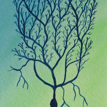 Vintage-style Purkinje Cell - original watercolor painting of neuron - neuroscience art 