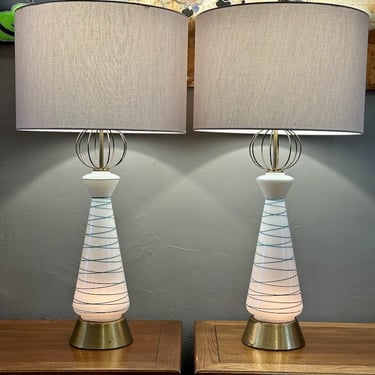 Mid Century Pair of Glass Atomic Lamps