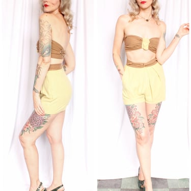 RARE 1940s Playsuit // Western Fashions by Southern California Cotton 2pc Bandeau & Shorts // vintage 40s playsuit 