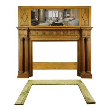 Antique Victorian Dark Wood Mantel with Marble Surround