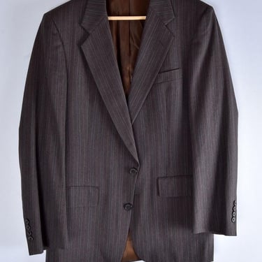 Vintage CHRISTIAN DIOR Suit Jacket, Men's Grey Taupe Brown Pinstripe Sport Coat Blazer 1970's, 1980's 