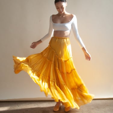 6846t / gaultier yellow cotton tiered skirt / 