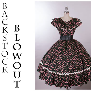 4 Day Backstock SALE - Size Med - 1950s Black and Pink Floral Dress - Item #178 