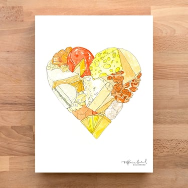 Cheese Heart Watercolor Art Print