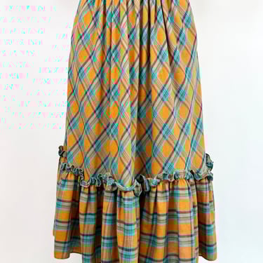 80s Citrus Plaid Ruffle Skirt