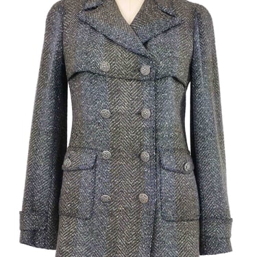 2014 Chanel Sheriff Button Tweed Peacoat