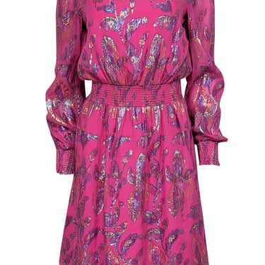 Lilly Pulitzer - Fuchsia w/ Metallic Gold & Purple Floral Print Silk Dress Sz 6