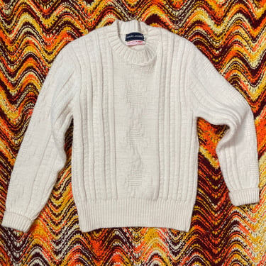 Vintage 80s Ivory Southwestern Knit Cable Knit Style Sweater Size Youth 16 Or Womens XS 