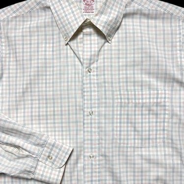 Vintage 1980s USA Made Brooks Brothers Makers Button-Down Shirt ~ 15 1/2 - 34 / M ~ 100% Cotton ~ Windowpane Check Plaid 