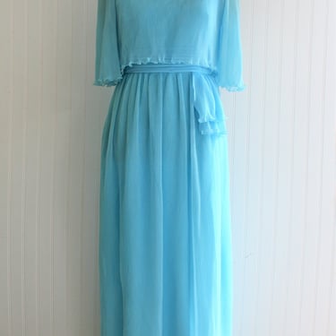 Miss Elliette - 1970s - Aqua - Tiff Blue - Cocktail Gown - Party Dress - Wedding Guest - 4/6 
