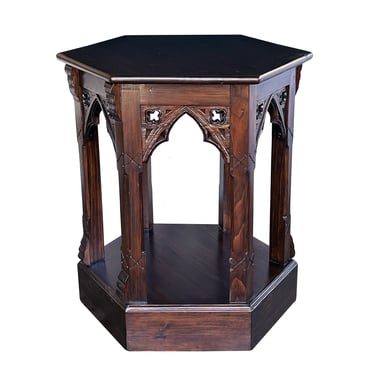 A Rustic Stained Pine Octagonal Neo Gothic Side Table