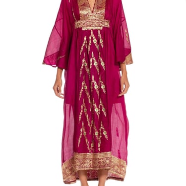 Morphew Collection Fuchsia  Gold Silk Kaftan Made From Vintage Saris 