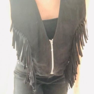 80s 90s Vintage Black Leather Fringe Vest Large PUprle Rose Fringe leather Vest Cowboy Cowgirl Rodeo Biker Festival Vest Large XL 