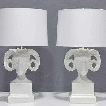 Chapman White Ceramic Ram Head Lamps