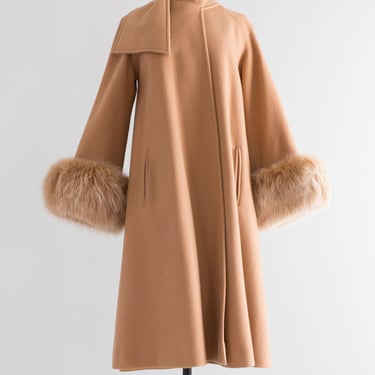 Gorgeous 1970's Camel Hair Wrap Coat With Fur Cuffs / SM