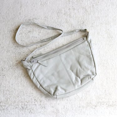 dove leather shoulder bag - vintage 90s y2k light gray crossbody cross body purse handbag 