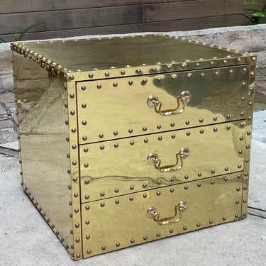 Sarreid Modernist Brass-Clad Nightstand With 3-Drawers 