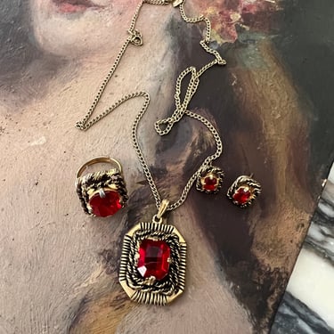 BLOWOUT  SALE | vintage 1960s Red & Gold Jewelry Set 