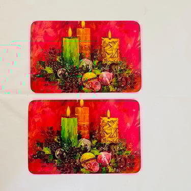 Vintage pair 1960s Retro Christmas Originals Cards Postcards Holiday Cheer Glowing Candle 